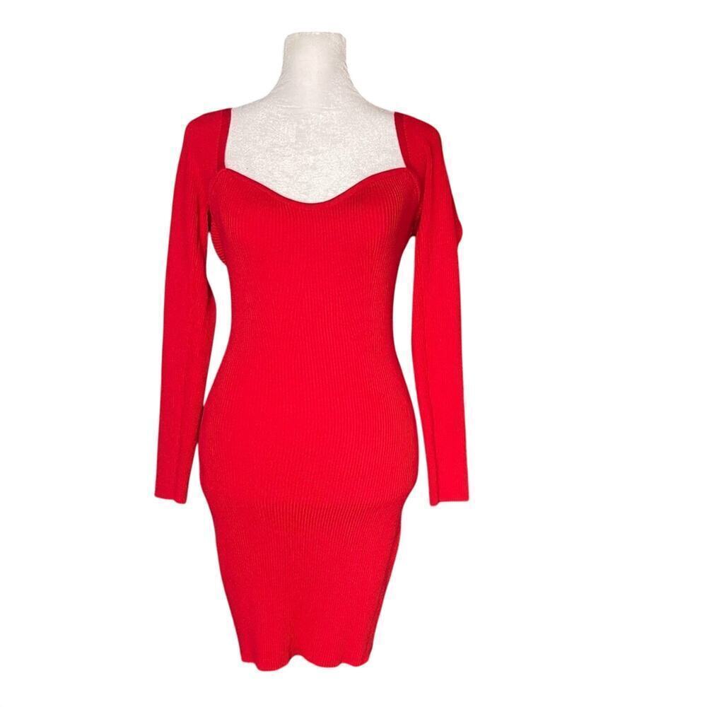 Love Always by FCT Red Long Sleeve BodyCon Sweetheart Sweater Dress Size L
